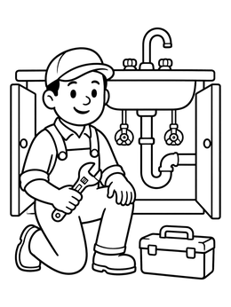 Free printable Friendly Plumber By The Sink coloring page