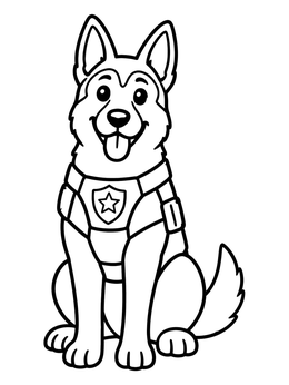 Free printable Friendly Police Dog In Vest coloring page