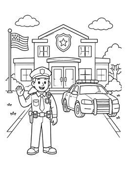 Free printable Friendly Police Officer At The Station coloring page