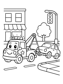 Free printable Friendly Police Tow Truck In Town coloring page
