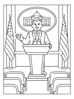 Free printable Friendly Politician At Press Briefing Podium coloring page