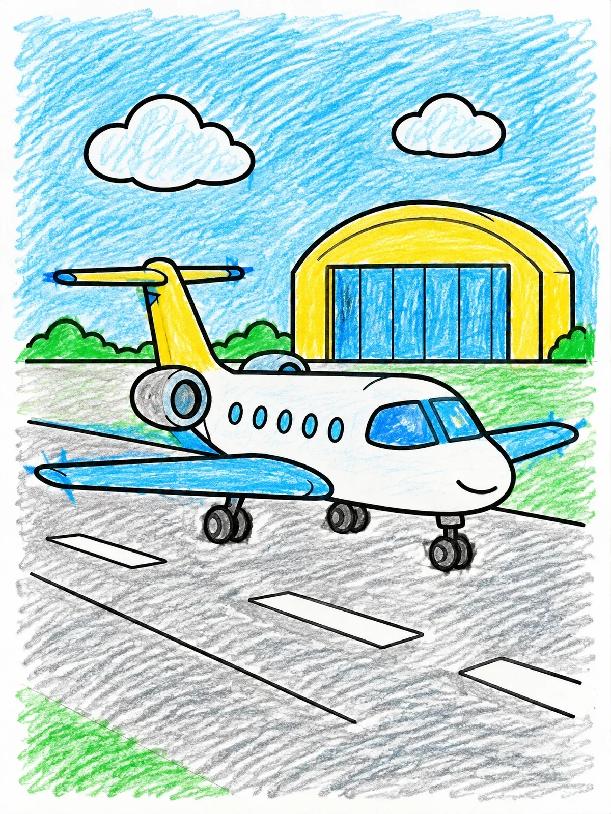 Colored example of the Friendly Private Jet On Airport Runway coloring page
