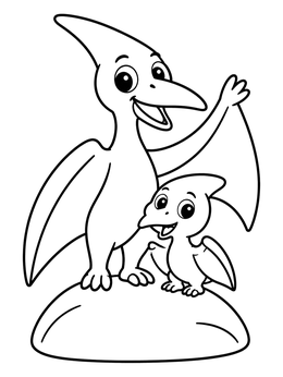 Free printable Friendly Pterodactyl And Baby On A Rock coloring page