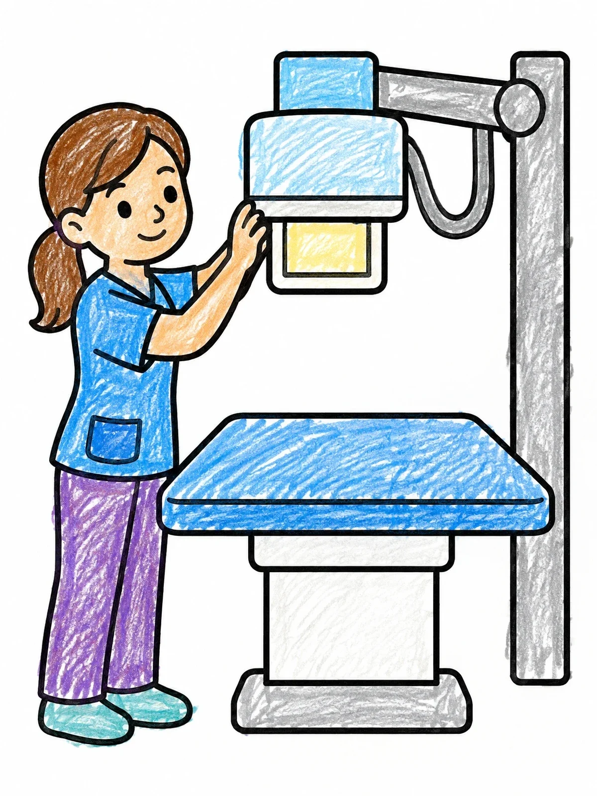 Colored example of the Friendly Radiologist Adjusting X Ray Machine coloring page