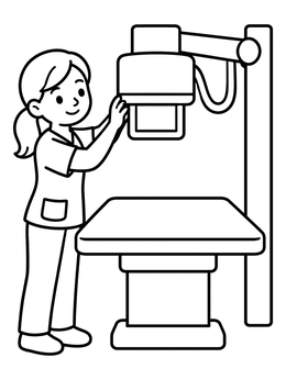 Free printable Friendly Radiologist Adjusting X Ray Machine coloring page
