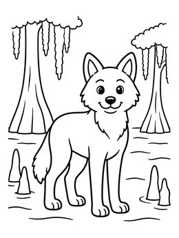Free printable Friendly Red Wolf In The Swamp coloring page
