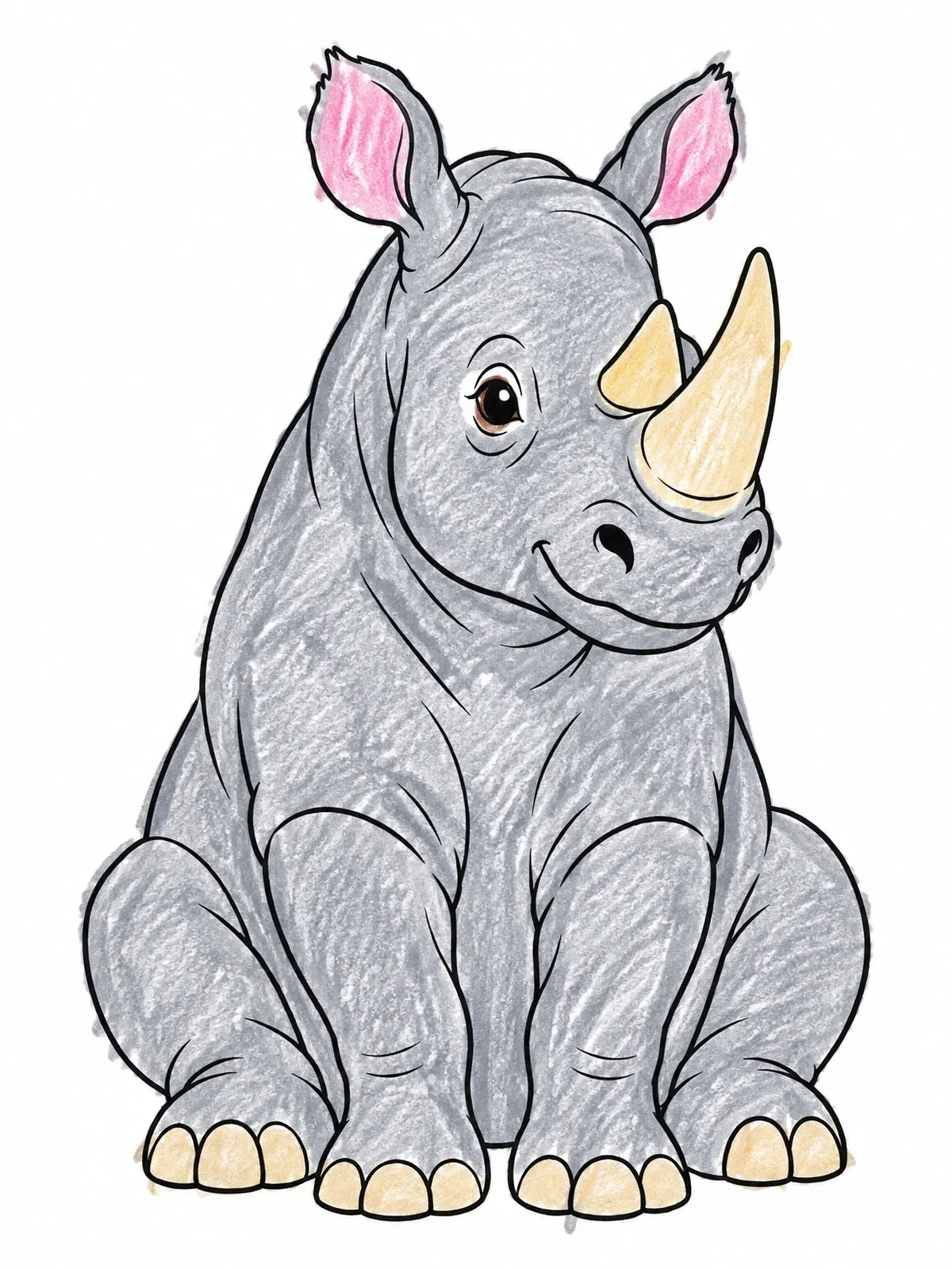 Colored example of the Friendly Rhinoceros Sitting Down coloring page