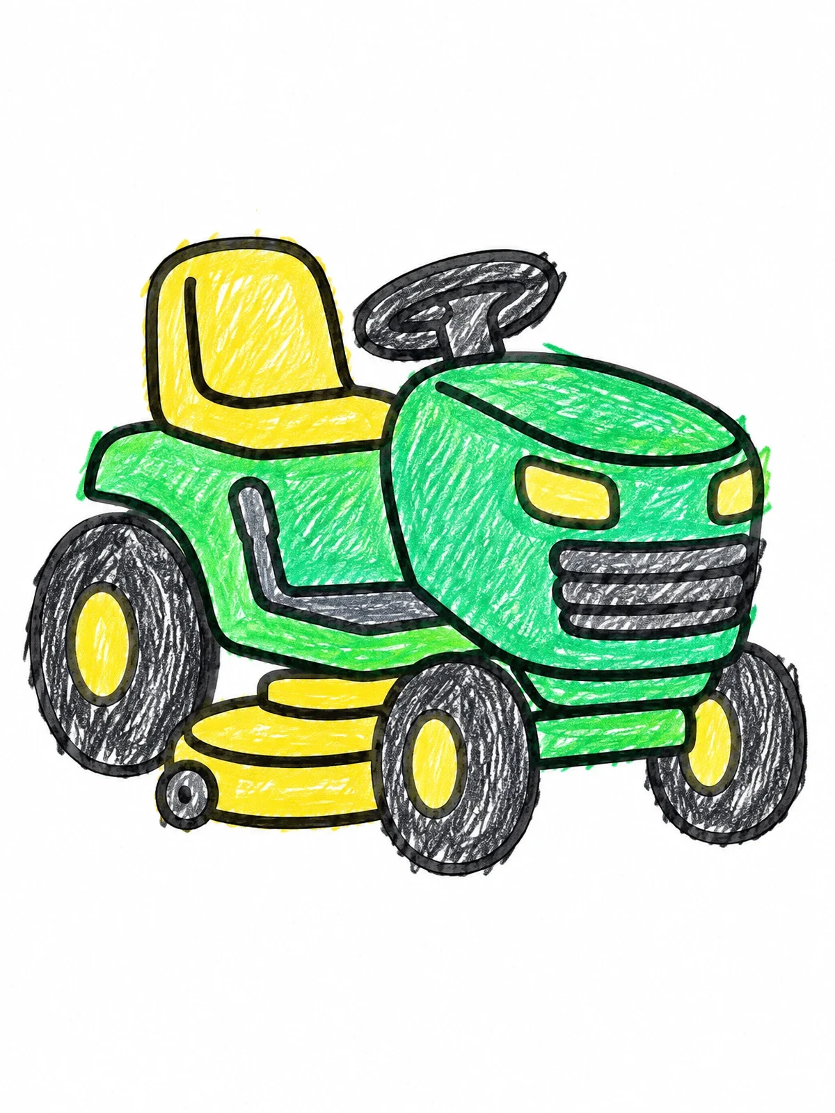 Colored example of the Friendly Riding Lawn Tractor coloring page