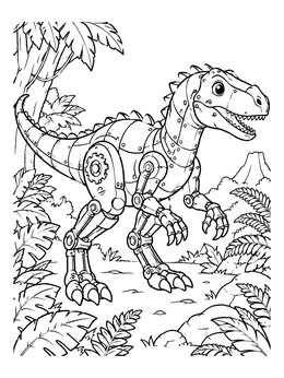 Free printable Friendly Robot Allosaurus In The Jungle coloring page