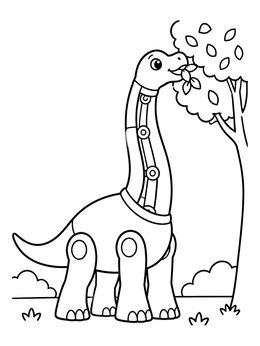 Free printable Friendly Robot Brachiosaurus Munching Leaves coloring page