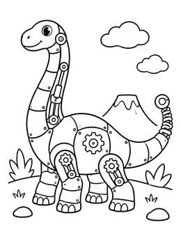 Free printable Friendly Robot Brontosaurus With Gears coloring page
