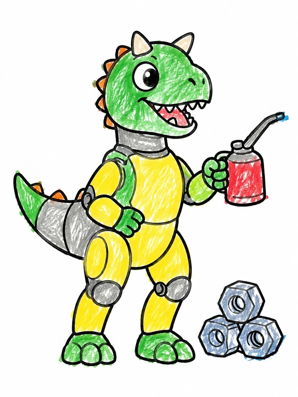 Colored example of the Friendly Robot Carnotaurus With Oil Can coloring page