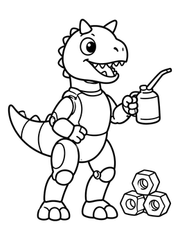 Free printable Friendly Robot Carnotaurus With Oil Can coloring page