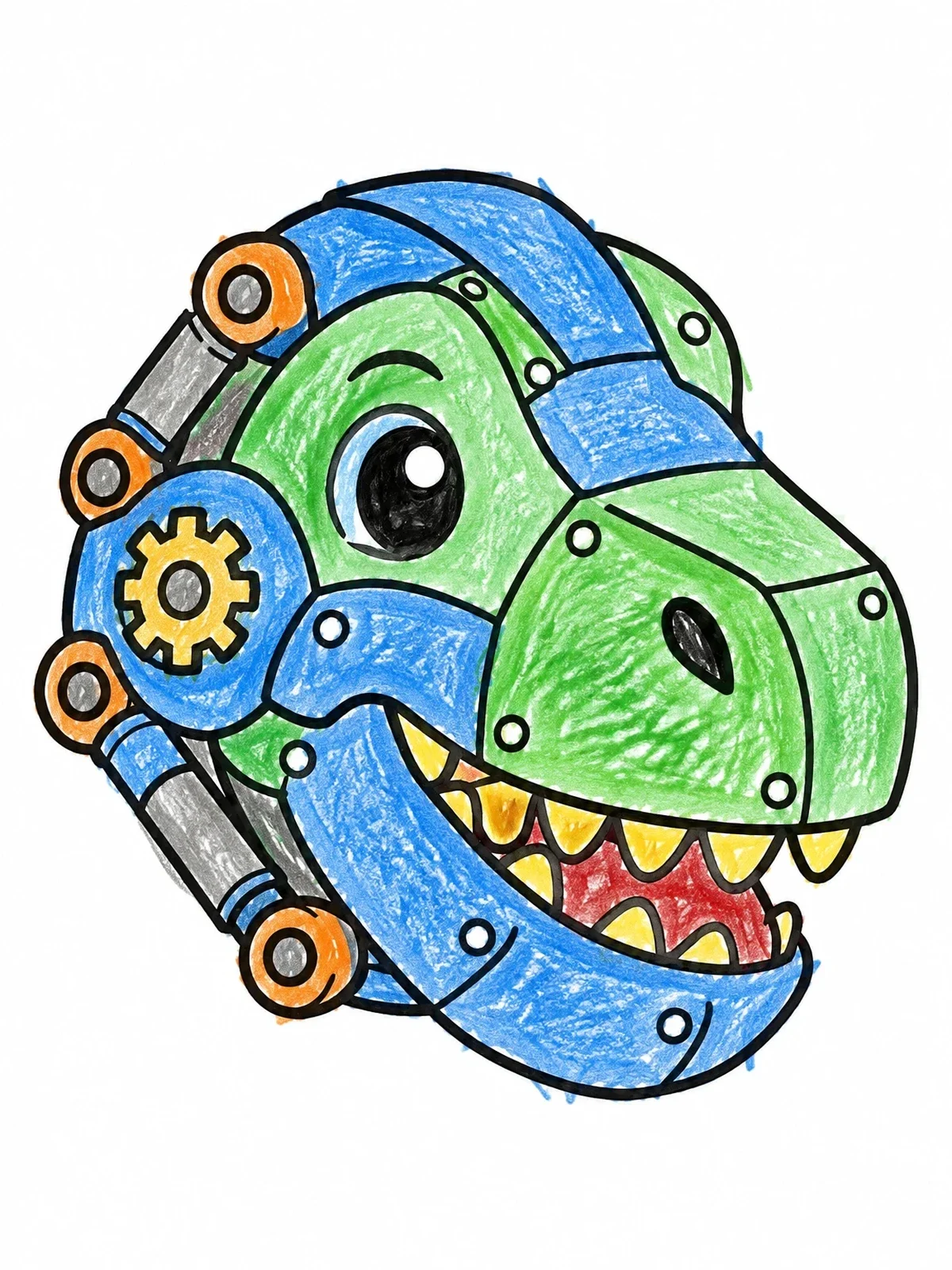 Colored example of the Friendly Robot Dinosaur Head coloring page