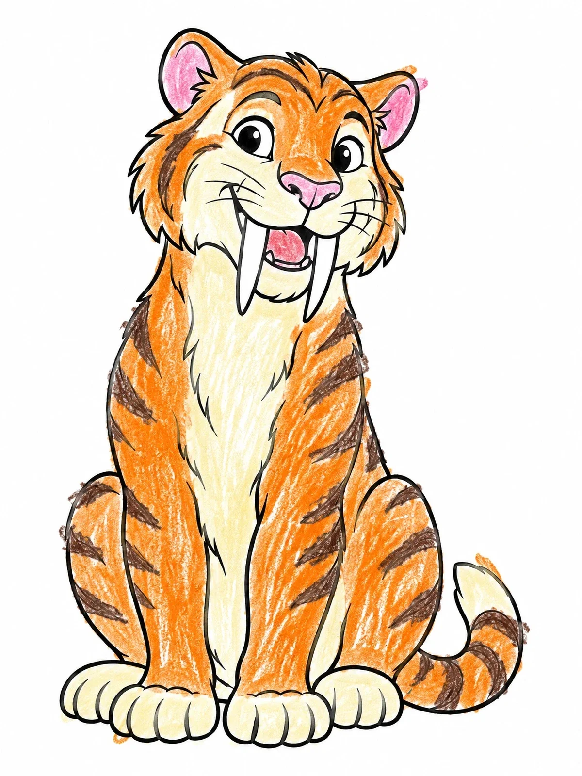 Colored example of the Friendly Saber Toothed Tiger Sitting coloring page
