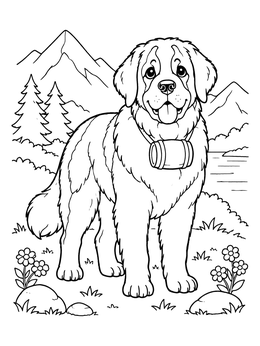 Free printable Friendly Saint Bernard In The Mountains coloring page
