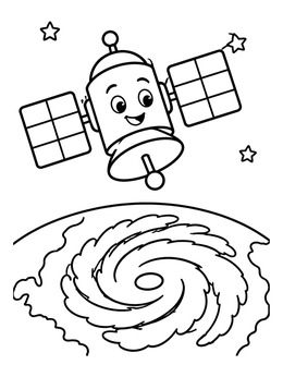 Free printable Friendly Satellite Watching A Hurricane coloring page