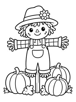 Free printable Friendly Scarecrow In Pumpkin Patch coloring page