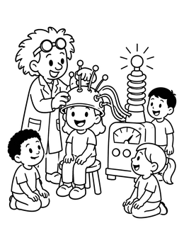 Free printable Friendly Scientist And Science Helmet Experiment coloring page