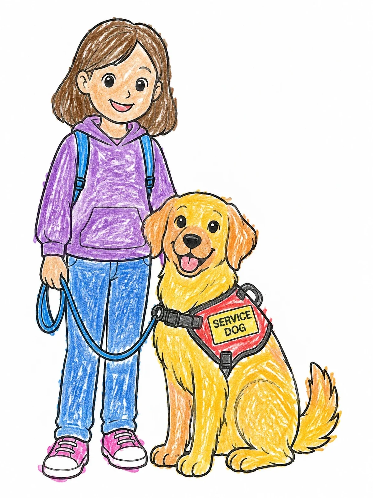 Colored example of the Friendly Service Dog And Handler coloring page