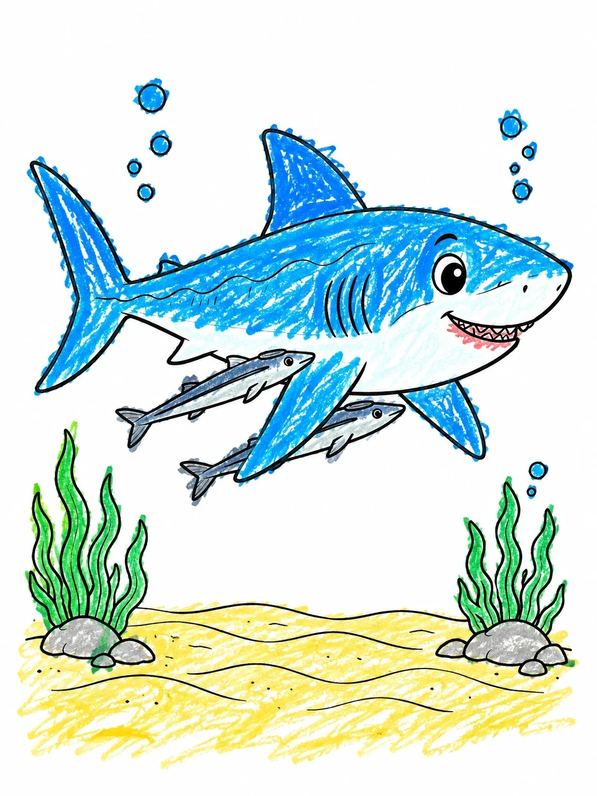 Colored example of the Friendly Shark With Remora Fish coloring page