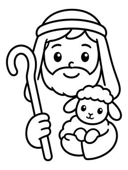 Free printable Friendly Shepherd Holding Little Lamb coloring page