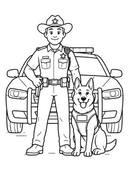 Free printable Friendly Sheriff With Patrol Car And Dog coloring page