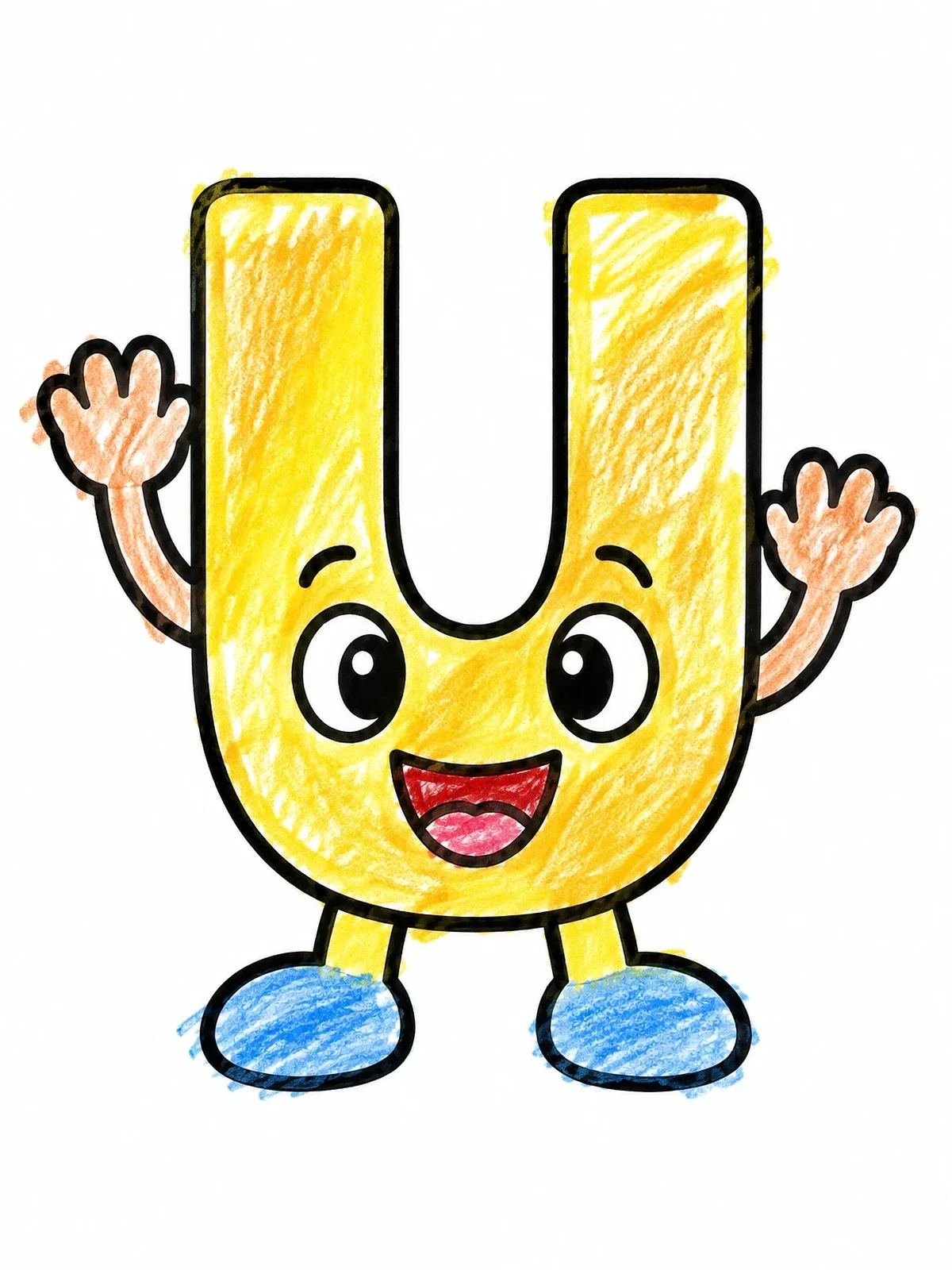 Colored example of the Friendly Smiling Letter U Character coloring page