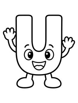 Free printable Friendly Smiling Letter U Character coloring page