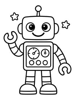Free printable Friendly Smiling Retro Robot coloring page