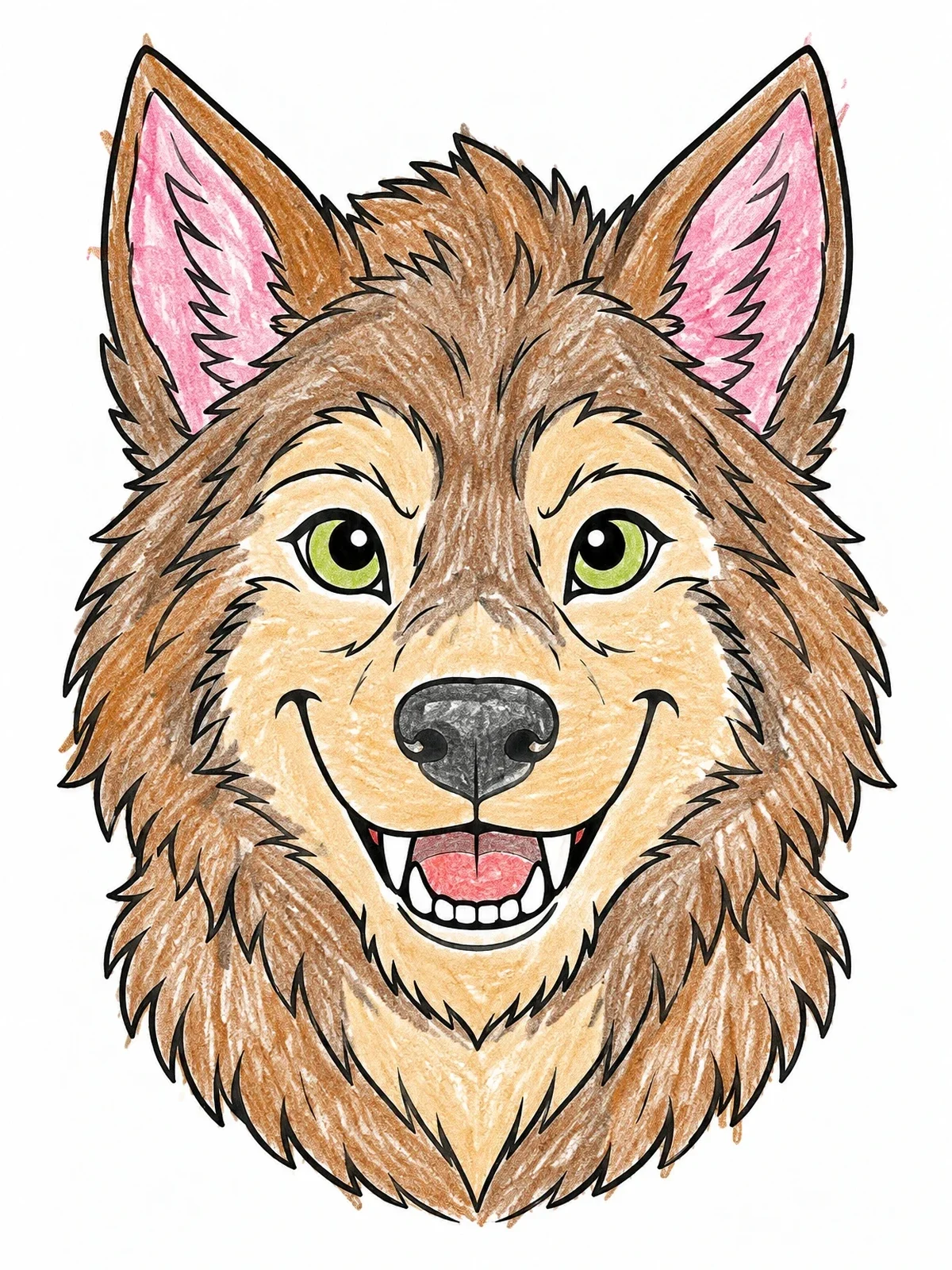 Colored example of the Friendly Smiling Werewolf Portrait coloring page