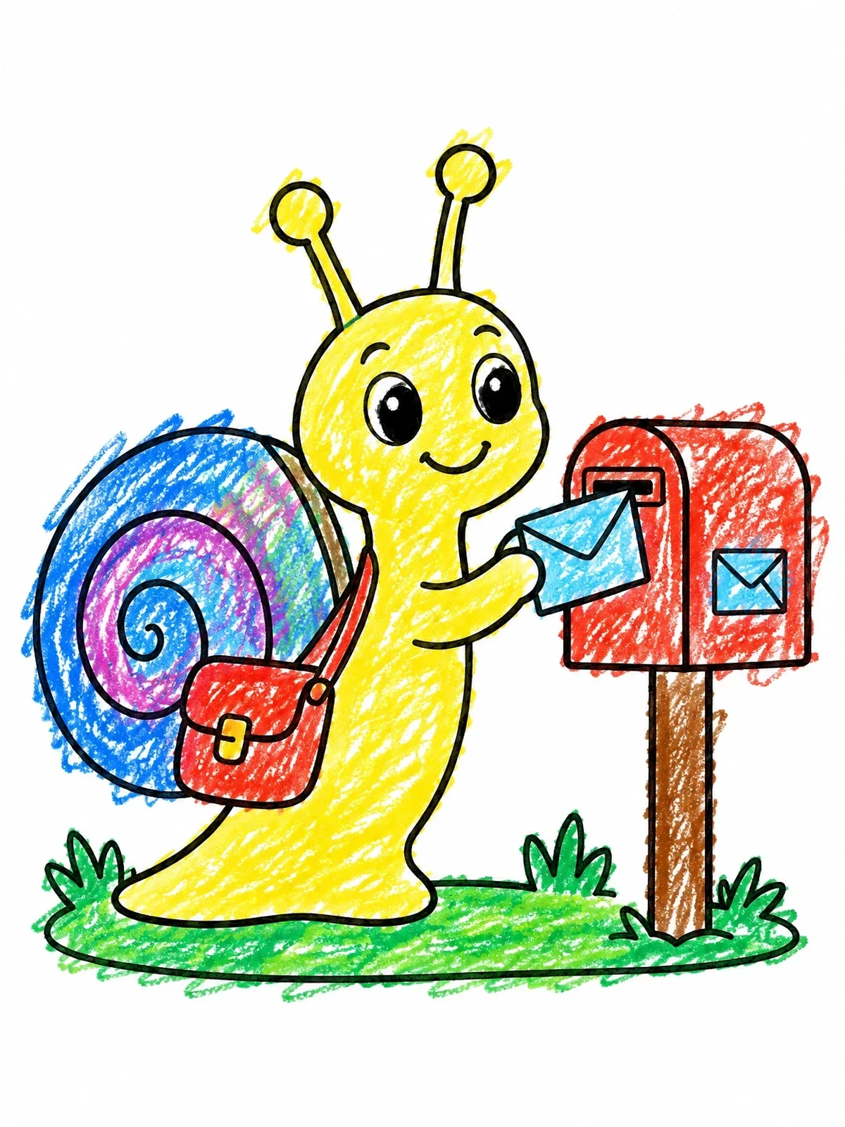 Colored example of the Friendly Snail Mail Carrier coloring page