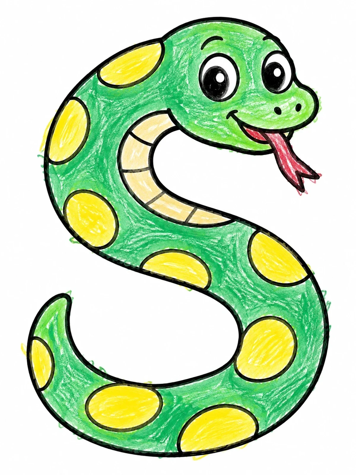 Colored example of the Friendly Snake As Letter S coloring page
