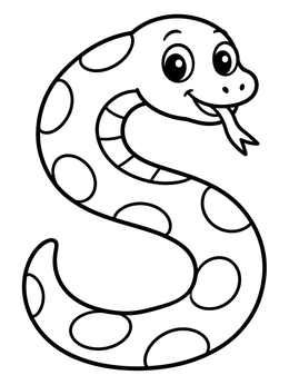 Free printable Friendly Snake As Letter S coloring page