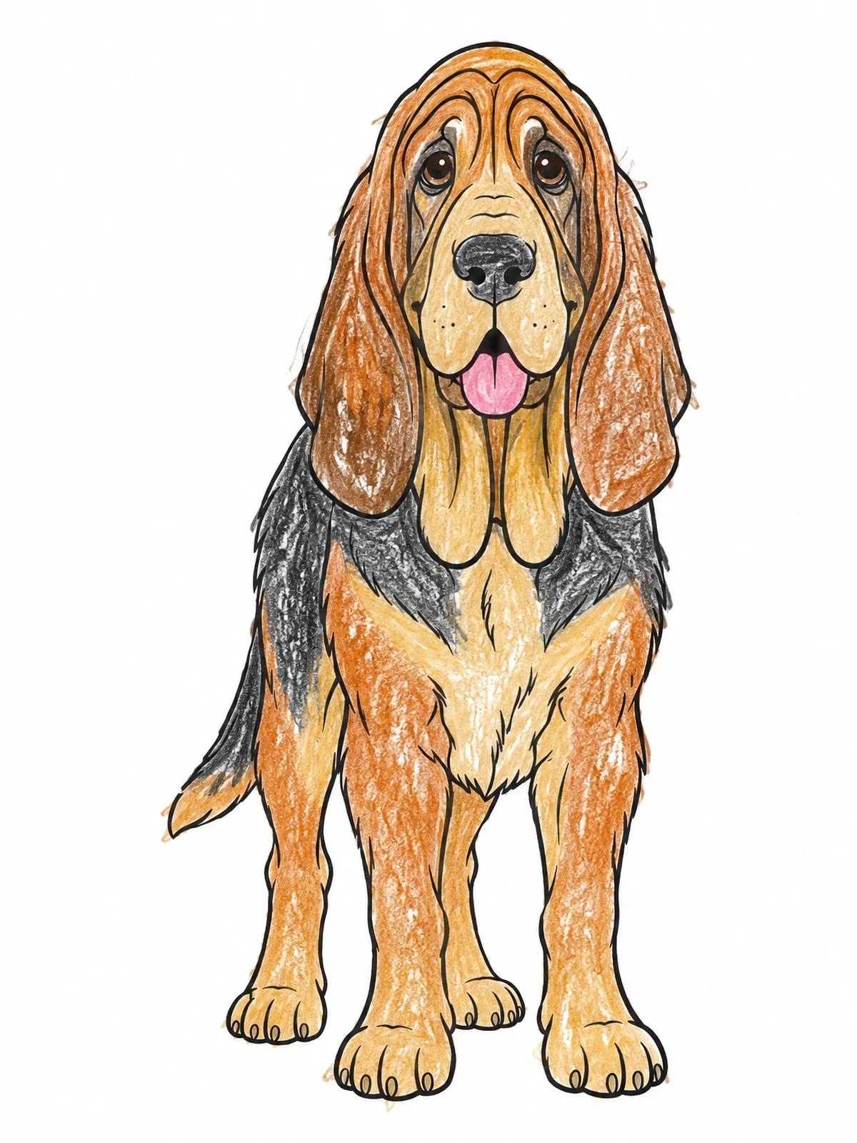 Colored example of the Friendly Standing Bloodhound Dog coloring page