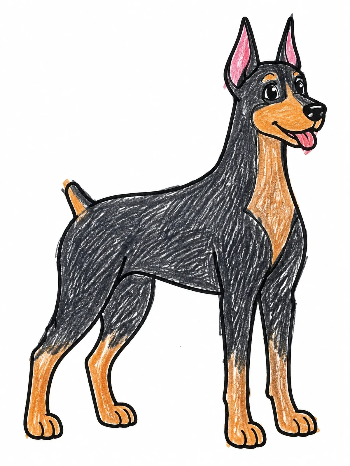 Colored example of the Friendly Standing Doberman Pinscher coloring page