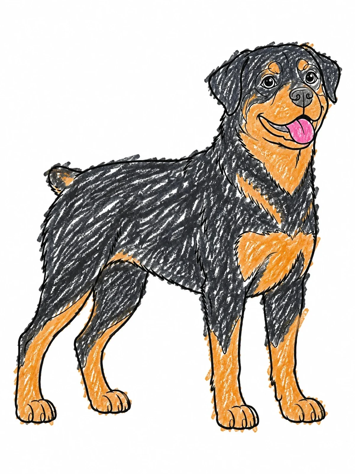 Colored example of the Friendly Standing Rottweiler Dog coloring page