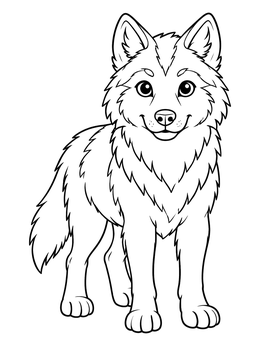 Free printable Friendly Standing Cartoon Wolf Pup coloring page