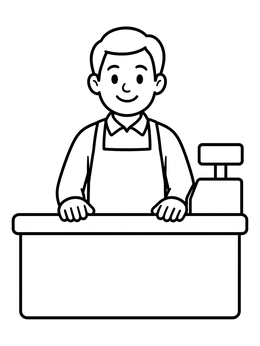 Free printable Friendly Store Cashier At Counter coloring page