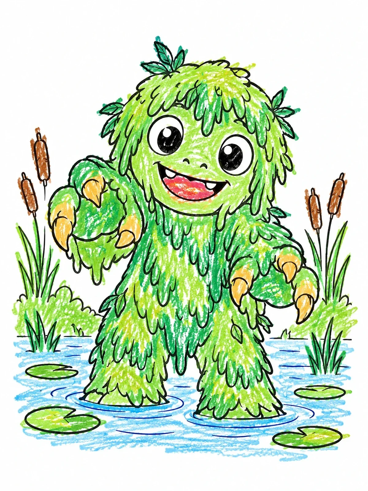 Colored example of the Friendly Swamp Monster In The Marsh coloring page