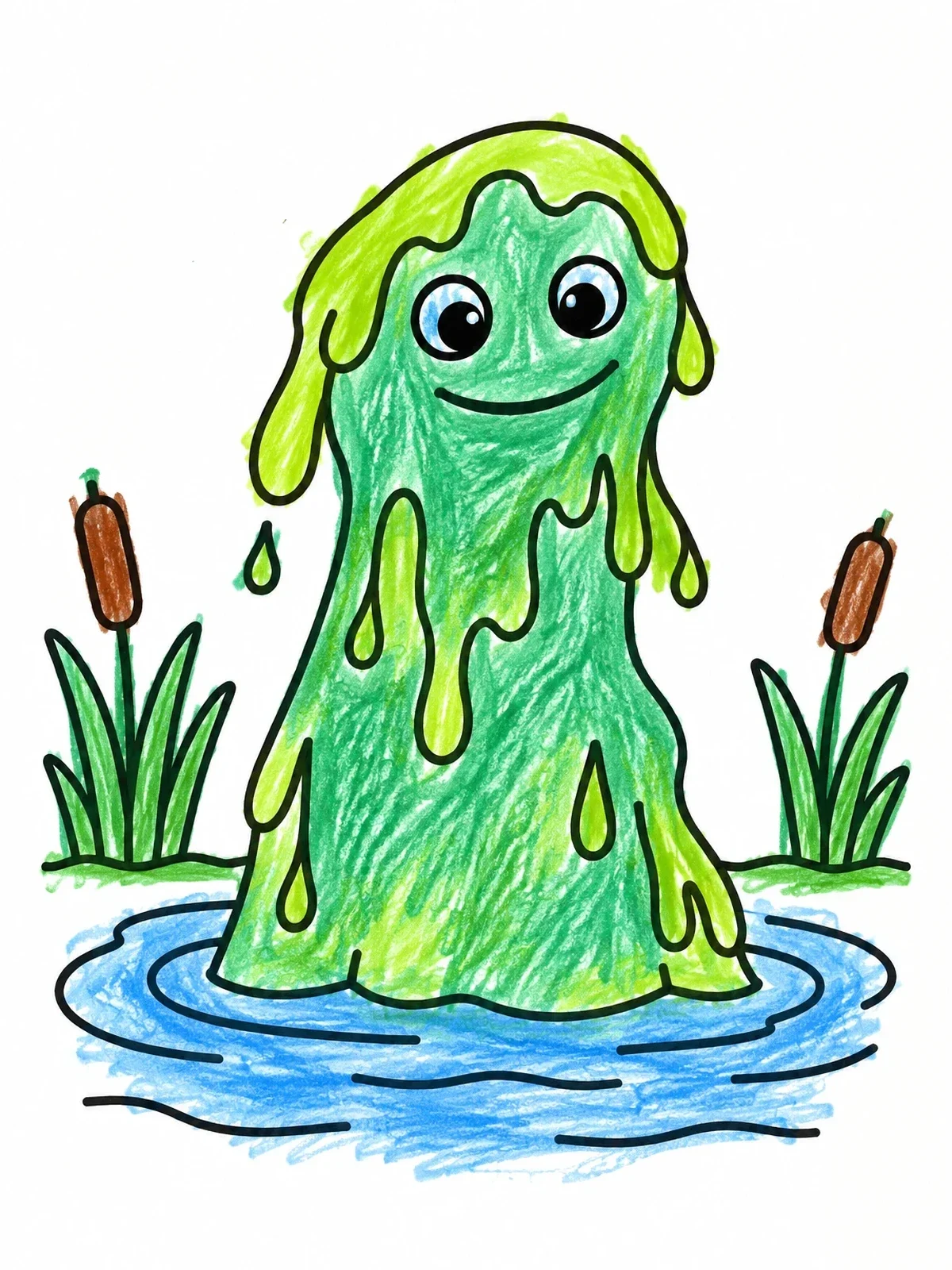Colored example of the Friendly Swamp Slime Creature coloring page