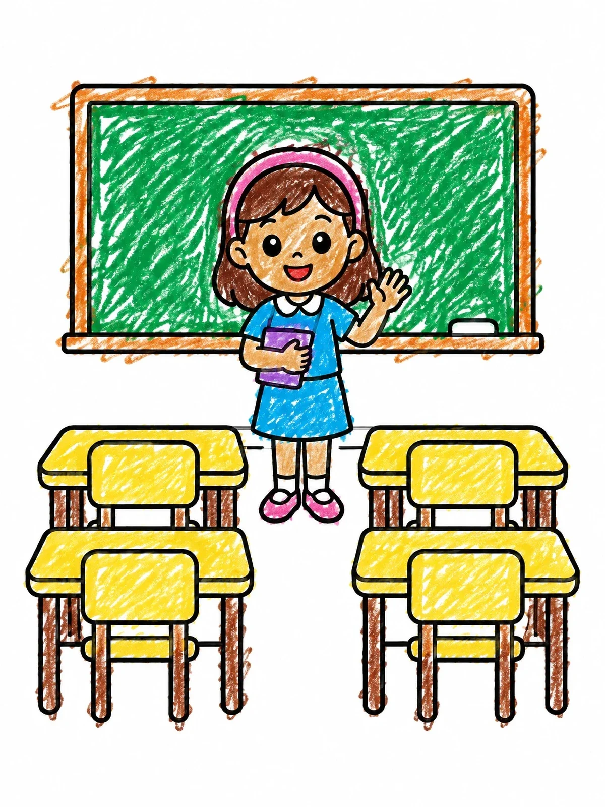 Colored example of the Friendly Teacher In Classroom coloring page