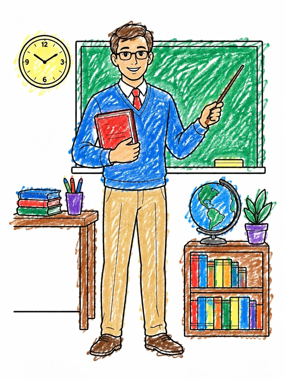 Colored example of the Friendly Teacher In Classroom coloring page