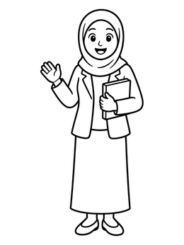 Free printable Friendly Teacher Waving With Book coloring page