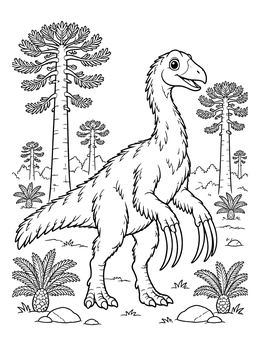 Free printable Friendly Therizinosaurus In Prehistoric Forest coloring page