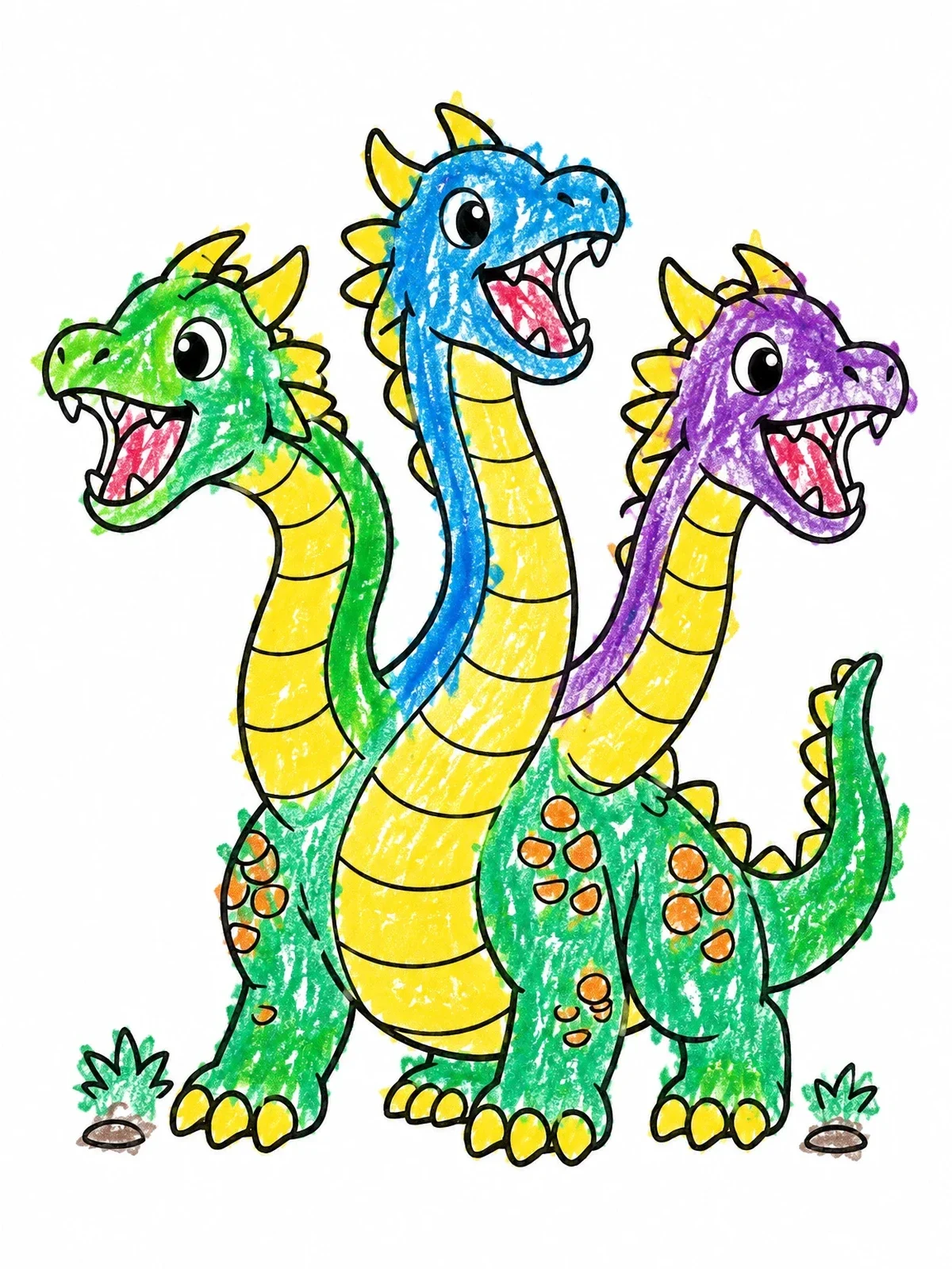 Colored example of the Friendly Three Headed Dragon Hydra coloring page
