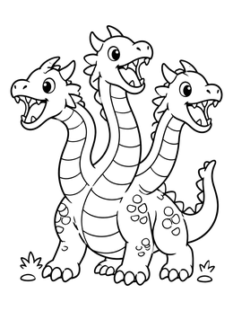 Free printable Friendly Three Headed Dragon Hydra coloring page