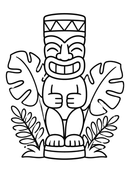 Free printable Friendly Tiki Statue With Tropical Leaves coloring page
