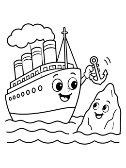 Free printable Friendly Titanic And Smiling Iceberg coloring page
