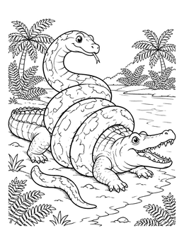Free printable Friendly Titanoboa And Giant Crocodile coloring page